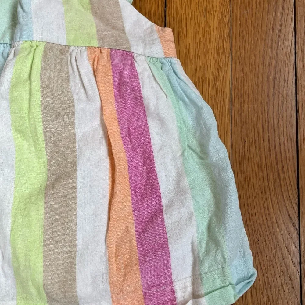 Baby Gap Rainbow Colorful Striped Linen Blend Ruffle Dress & Bloomers 3-6m